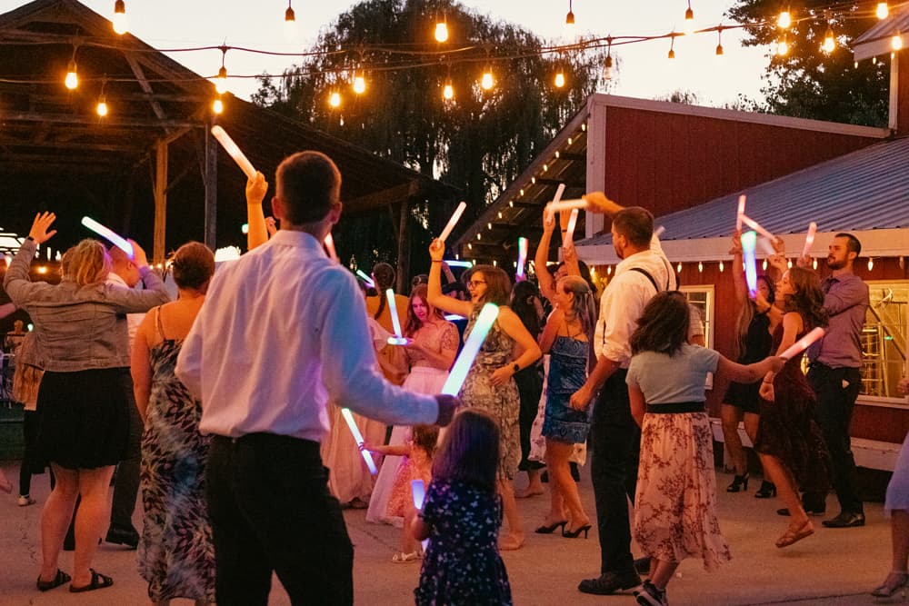 Charming outdoor reception setup with mountain view